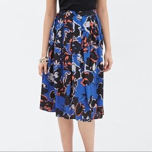 Forever 21 Blue & Black Pleated Floral Midi Skirt